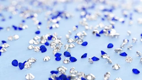 Glittering Blue and Clear Gemstones Scattering Background