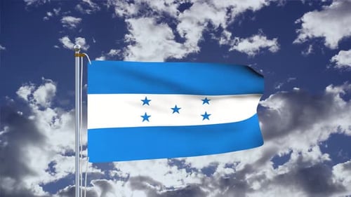 Honduras Flag Waving Loop Animation with Cloudy Blue Sky