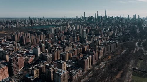 Flying Above Manhattan Buildings New York City