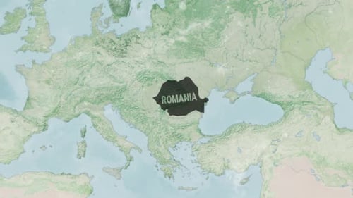 Global Map Zoom to Romania Country Highlight