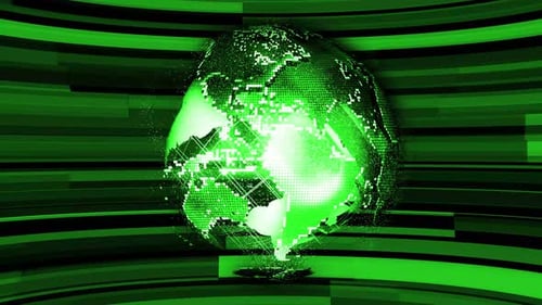 Rotating Green Digital Earth Globe with Glowing Network Connections