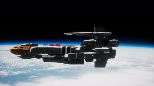 Advanced Spacecraft Flying Above Planet Earth