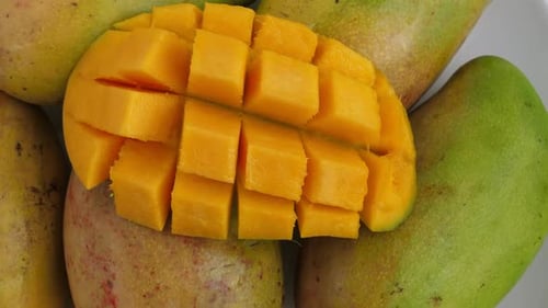 Yellow Ripe Cut Mango on Plate
