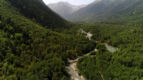 Mountains Green Forest and River Aerial View