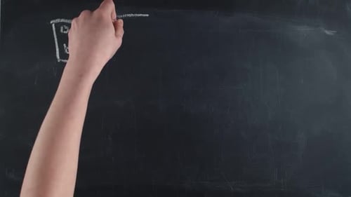 Word Bitcoin Directed Up the Arrow and Dollar Symbol are Drawn on a Chalkboard with Hand is Put a