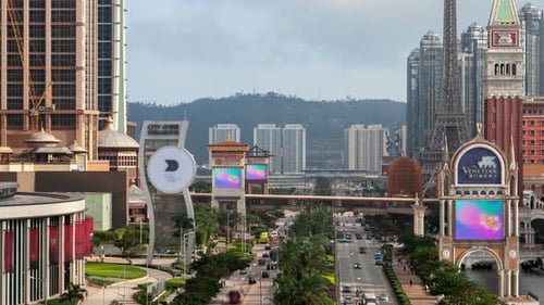 Cotai Macau Street Traffic Cityscape Day Timelapse Pan Up