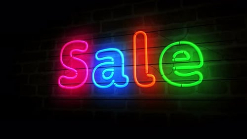 Vibrant Neon Sale Sign Animation on Brick Wall