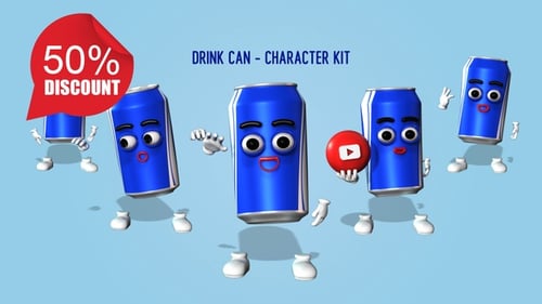 Animated 3D Soda Can Characters Performing Various Actions and Gestures