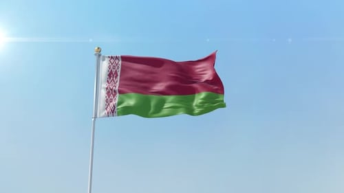 Waving Flag of Belarus Animation on Blue Sky