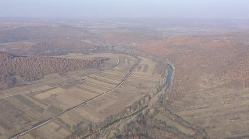 Flying over valley of the river Timok in Eastern Serbia 4K aerial video