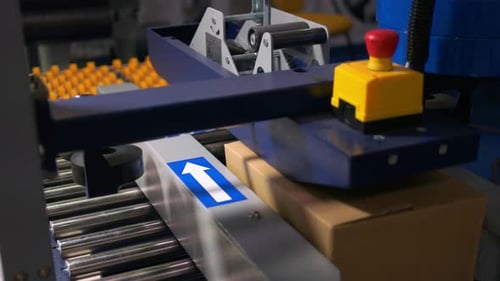 Cardboard Box on the Industrial Conveyor Line