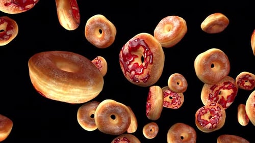 Realistic Falling Donuts with Jelly Filling Loop Animation