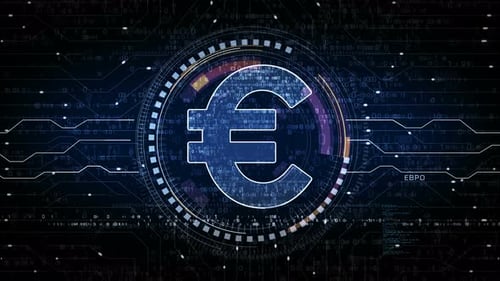 Futuristic Digital Euro Sign on Circuit Board Interface