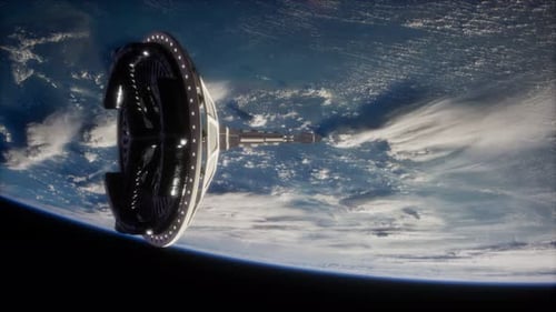Futuristic Space Satellite Orbiting the Earth