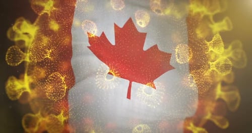 Canada Flag with Coronavirus Microbe