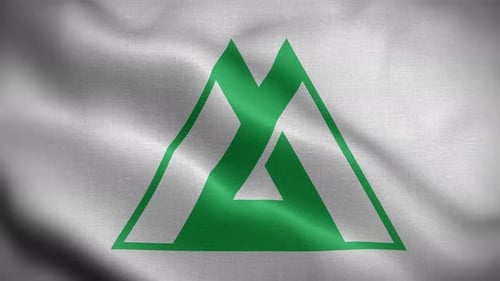 Waving White Flag with Green Geometric Abstract Logo