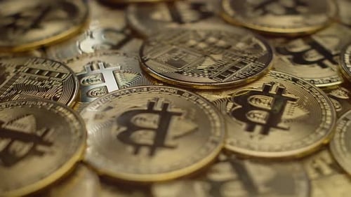 Pile of Golden Bitcoin Digital Currency Coins