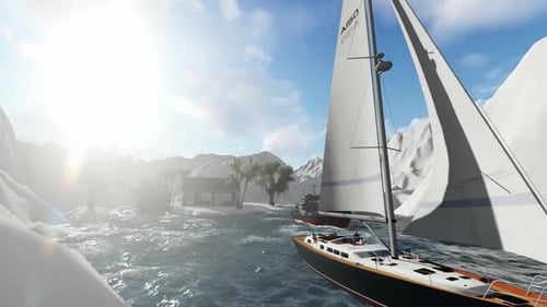 Animated Boats Cruising Tropical Island Waters