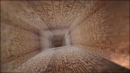 Ancient Egyptian Hieroglyph Tunnel Journey Seamless Loop Motion Graphic