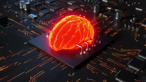 Processeur central sur une carte de circuit imprimé en forme de cerveau humain