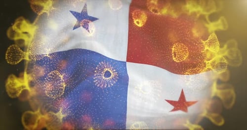 Panama Flag With Coronavirus Microbe Centered