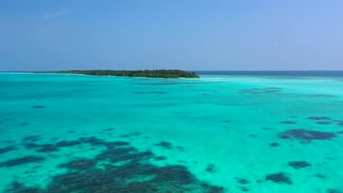 Aerial top down abstract of paradise coastline beach voyage by blue sea and clean sand background of