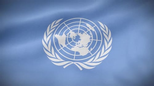 United Nations Flag Waving in Realistic Fabric Motion