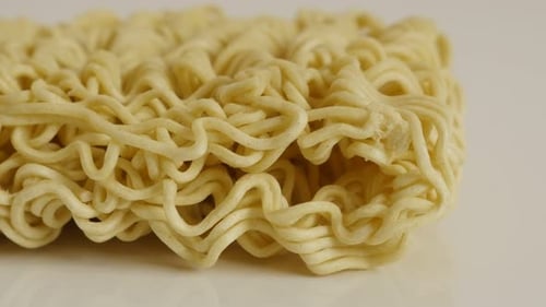 Close Up of Block of Dry Ramen Noodles