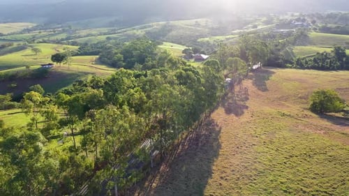 Puesta de sol en el paisaje agrícola en el paisaje rural del campo.