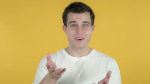 Video Chat By Man, Yellow Background