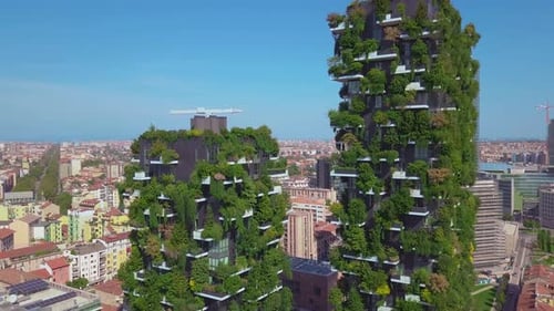 Milan, Italy - Aerial View. Modern and Ecologic Skyscrapers with Many Trees on