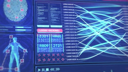 Futuristic Hacking Interface with Biometric Data Display