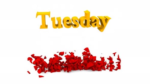 Colorful Text of the Names of the Days of the Week Falls and Breaks Into Small Pieces