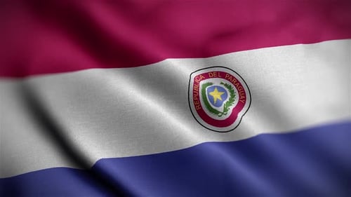 Paraguayan Flag Waving in Realistic Fabric Motion