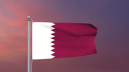 Realistic Waving Flag of Qatar on Pole