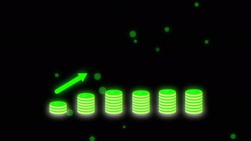 Green Glowing Dollar Coin Business Graph Animated Black Background
