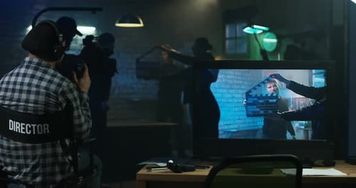 Actors Shooting Take of Fight Scene