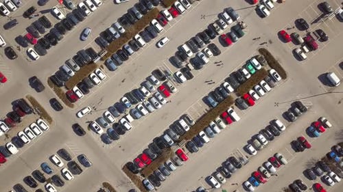 Top Aerial View of Many Cars on a Parking Lot or Sale Car Dealer Market