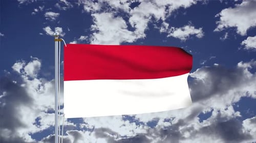 Waving Flag of Indonesia Against a Dynamic Sky