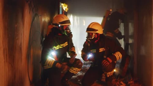 Firemen Discussing Rescue Operation Strategy