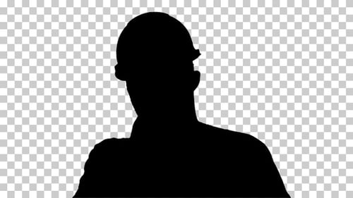 Silhouette construction man in hardhat Alpha Channel