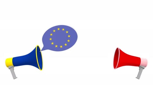Animated Megaphones with International Flag Speech Bubbles