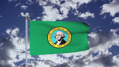 Washington State Flag Waving with Clouds