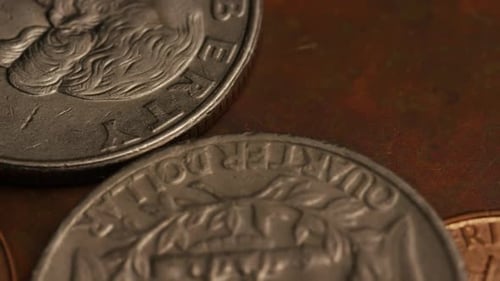 Rotating stock footage shot of American monetary coins - MONEY 0274