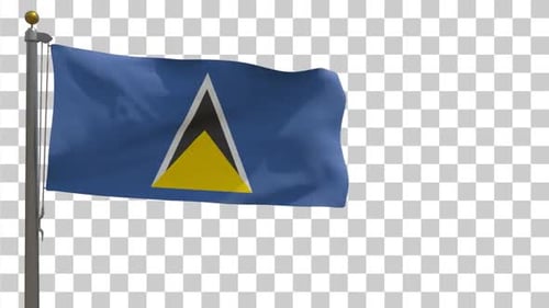 Saint Lucia Flag on Flagpole with Alpha Channel - 4K