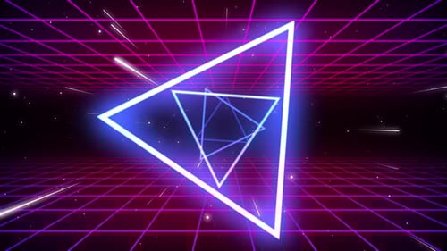 Futuristic Neon Triangle Tunnel with Moving Grid Background Loop