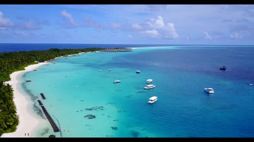 Aerial drone view texture of paradise lagoon beach holiday by blue sea and white sandy background of