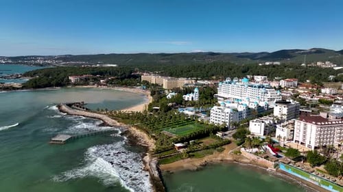 Hotels on the beach aerial view Turkey Alanya 4 K