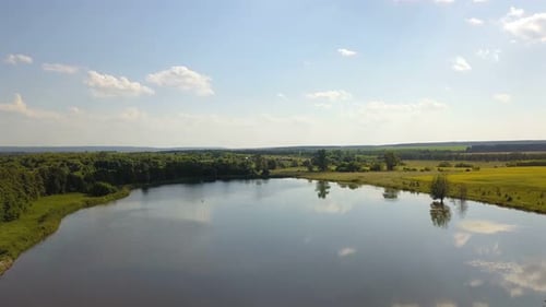 Scenic Aerial View of Lake and Countryside