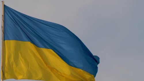 Ukrainian National Flag Waving with Realistic Fabric Motion
